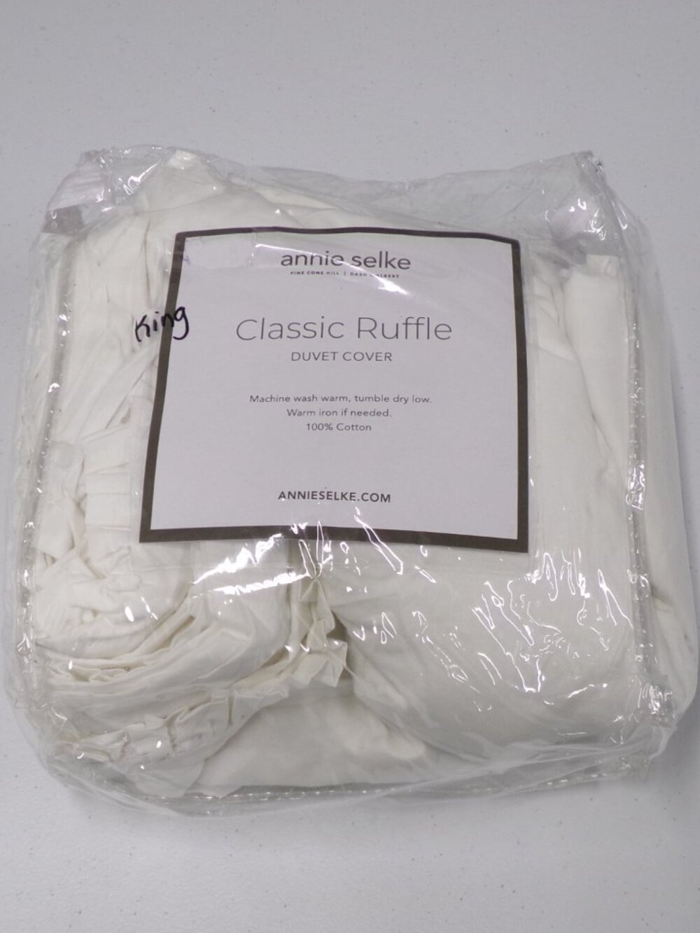 NEW Annie Selke CLASSIC RUFFLE KING Size 100% Cotton White Duvet Cover